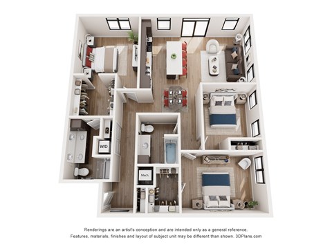 Floor plan for 3 beds, 2 baths, 1450 sqft